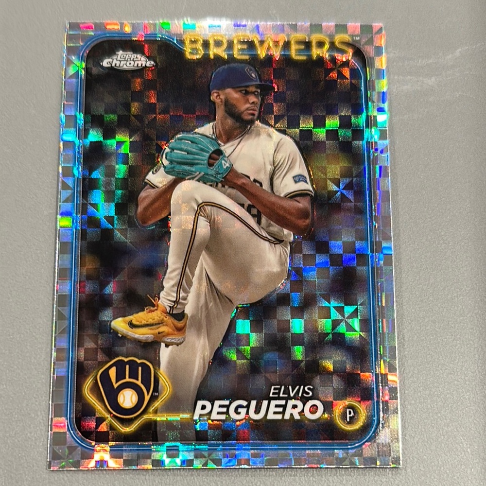 Topps Chrome Brewers Card with Multicolor Holographic Design